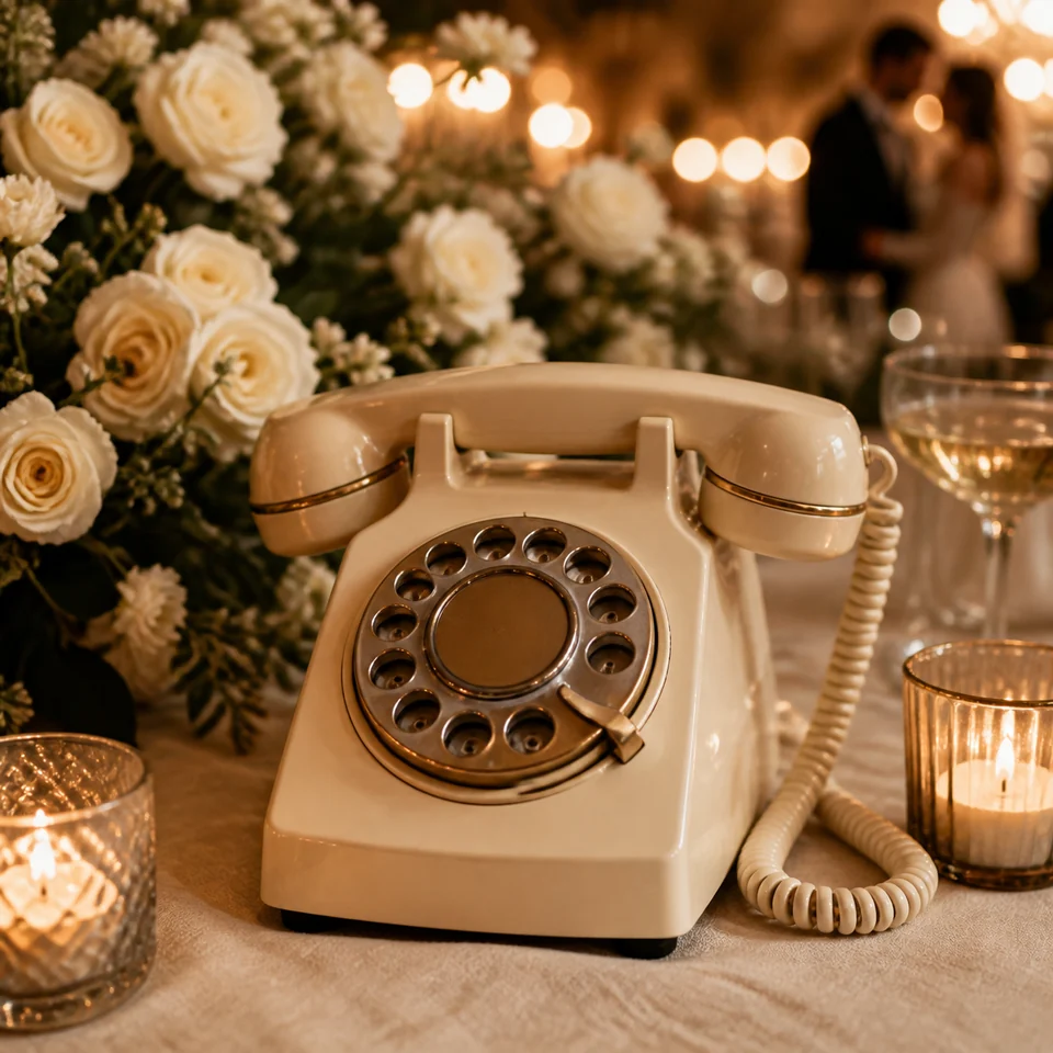 Sesli anı mesajları için krem renkli retro telefon